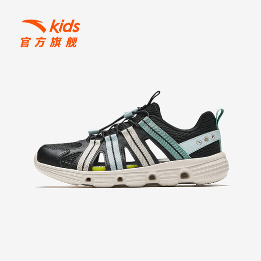 ANTA children's sandals, boys' shoes, 2025 summer new outdoor water and land tracing shoes, toe-toe anti-collision beach shoes, black/ice crystal green-2 33 size