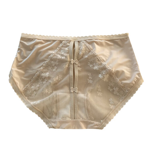 4条装纯欲风蕾丝内裤女性感少女无痕桑蚕丝抗菌女生禁欲系三角裤 Y3899-肤色 M 80-100斤