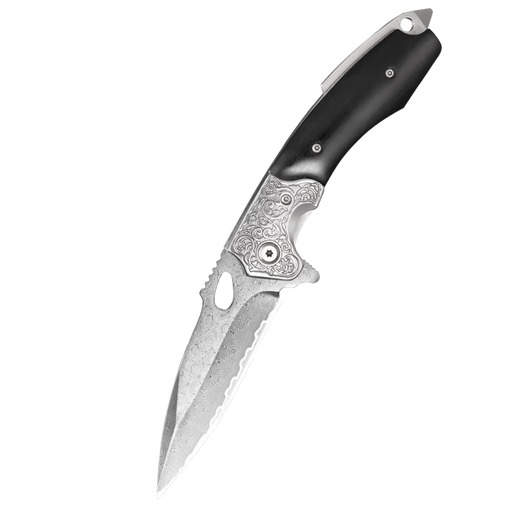 Xingren couteau pliant en acier damas, couteau multifonctionnel, couteau à fruits pour éplucher les fruits en plein air, couteau d'auto-défense de camping en plein air