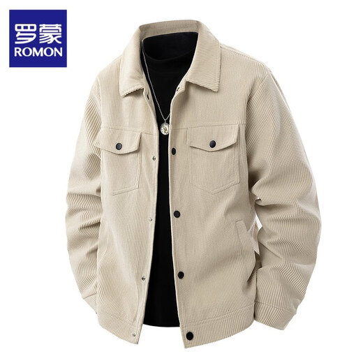 ROMON Jacket Men's Corduroy Jacket Men's 2025 Autumn New Lapel Versatile Trendy Top Clothes Maillard Men's YHB-2511 Black XL