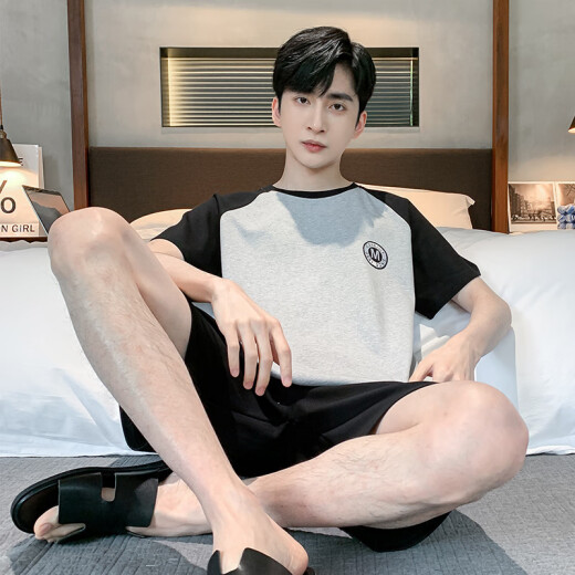 雅鹿男士睡衣男款夏季棉质短袖套头圆领加肥加大码家居服夏天薄款套装 HD9929 L 男