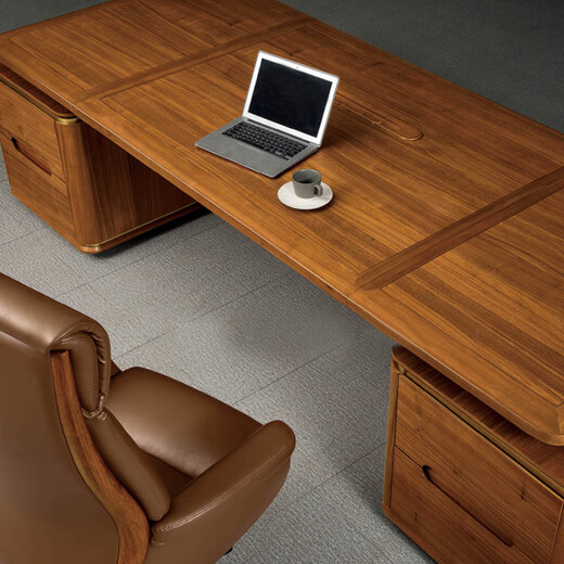 Solid wood new Chinese style boss table walnut president table solid wood executive desk manager desk office desk and chair combination 2.4m boss table