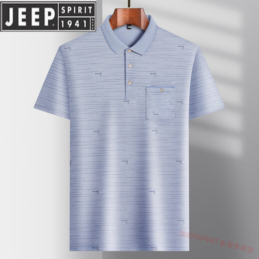 JEEP SPIRIT中年男士翻领短袖t恤青中年夏季薄polo男中年冰丝半袖男长辈T 冰丝-9923 蓝色 真口袋 3XL 56/185