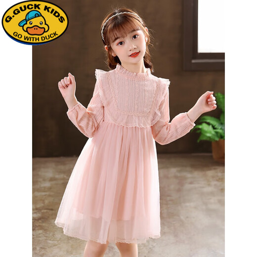G.duck little yellow duck girls dress spring and autumn new spring and autumn little girl spring and autumn princess dress spring children's dress pink 140 cm