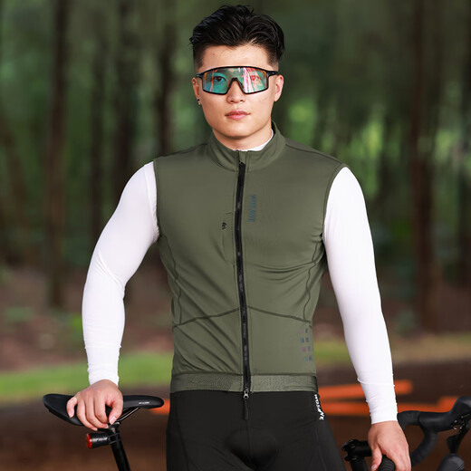Wasavi road cycling jersey autumn and winter fleece vest mountain bike high elastic windproof jacket outdoor cycling vest for men Qiufeng-military green vest/men's style comfortable and slim L