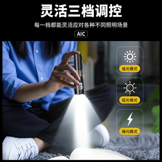 High-light zoom telescopic lighting night light long-range small double light source rechargeable emergency outdoor camping long-life lighting luxury model high brightness 300 mAh