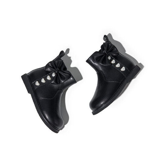 Red Dragonfly Children's Shoes Girls 2025 Winter Children's Two Cotton Shoes Short Boots Girls Warm Leather Boots Q54BM052 Black 29