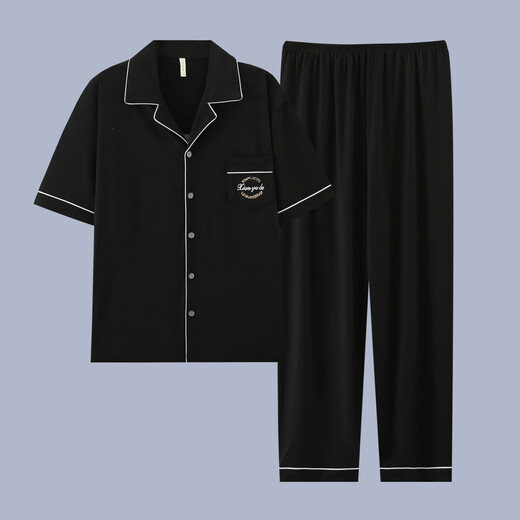 酷章（KUZHANG）男士睡衣夏季短袖长裤纯棉薄款青少年家居服可外穿加大码休闲套装 g3884蓝色-短袖长裤 3XL 建议160-190斤