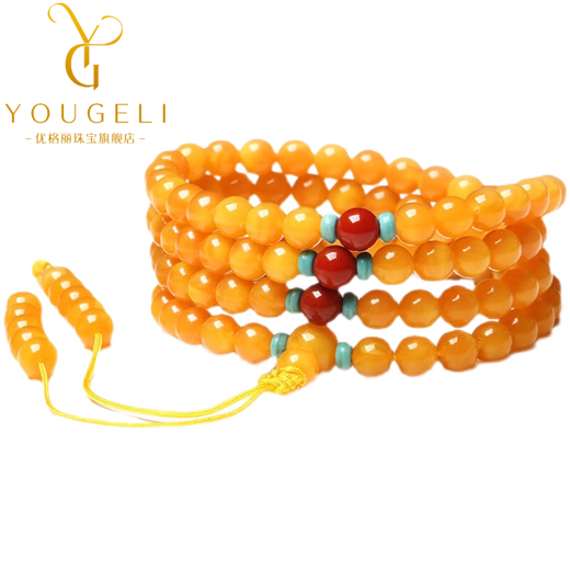 Yogurt natural beeswax 108 multi-circle bracelet chicken fat yellow amber bracelet for men and women hand-decorated Buddhist beads 6mm beads