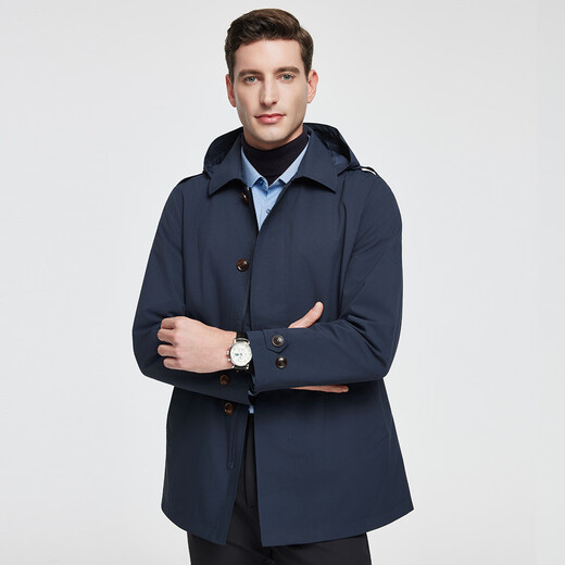 Rozio store same style, anti-wrinkle and easy to care for, autumn 25 LOZIO men's business casual detachable hood short windbreaker, royal blue M (48)