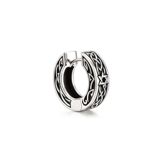 IDEAGEMER retro six-pointed star sterling silver earrings for boys, trendy and personalized men's niche earrings, single six-pointed star earrings