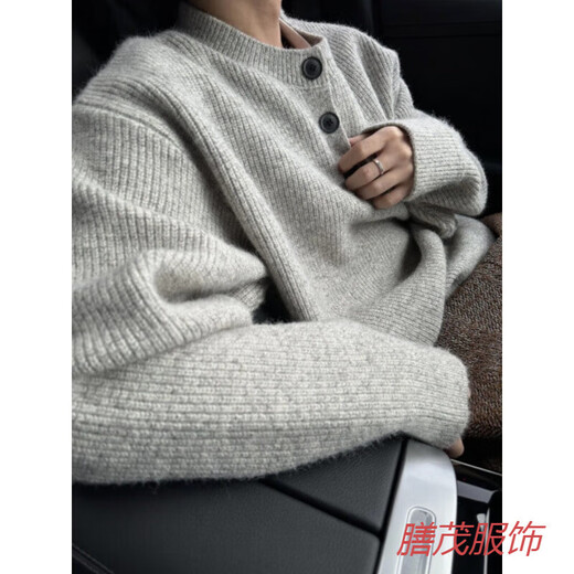 Playboy (PLAYBOY) Gray Henley Collar Sweater Men's Winter American Lazy Sweatshirt Trendy Brand Retro POL Light Gray Upgraded M