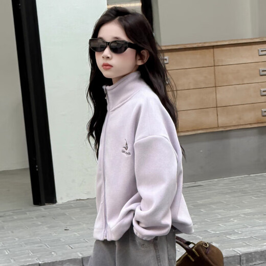 Children's Polar Fleece Jacket 2025 Autumn and Winter New Warm Tops for Boys and Girls Casual Zipper Fleece Stand Collar Jacket Navy Blue Heavy High Quality 150