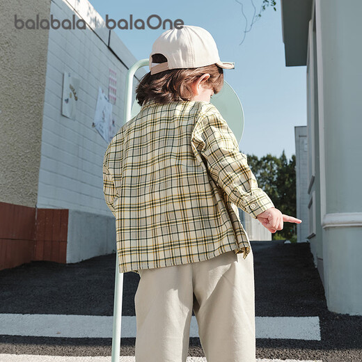 Balabala children's clothing baby long-sleeved shirt boys 2025 autumn plaid coat super soft velvet skin-friendly and comfortable 208325102103