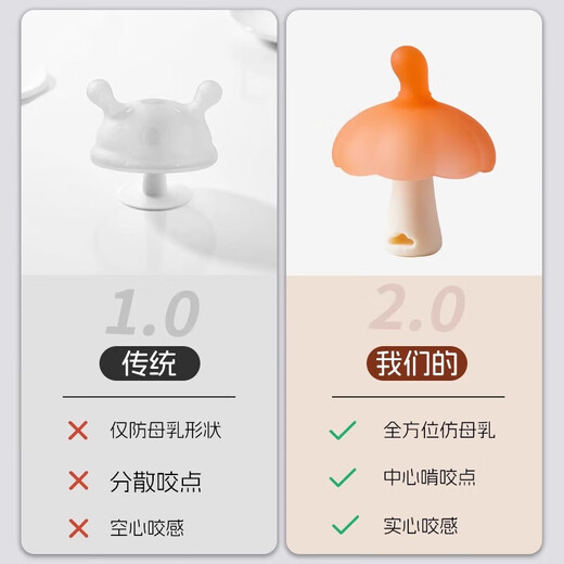 Baby teether, anti-eating, small-month-old molar stick, small mushroom chew, soothes appetite, can be boiled for babies 3 months and 6 months old, teether stick - nano-color teether + anti-chain, 1 pack