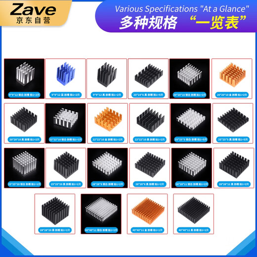 ZAVE routing CPU aluminum heat sink 28*28*6 black slot with glue (2 pieces)