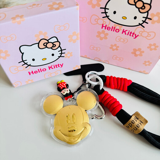 Old temple Minnie Mickey Unicorn Star Dailu mobile phone chain pure gold 999 cartoon pendant women's bag hanging chain cute pendant pure gold Minnie single pendant