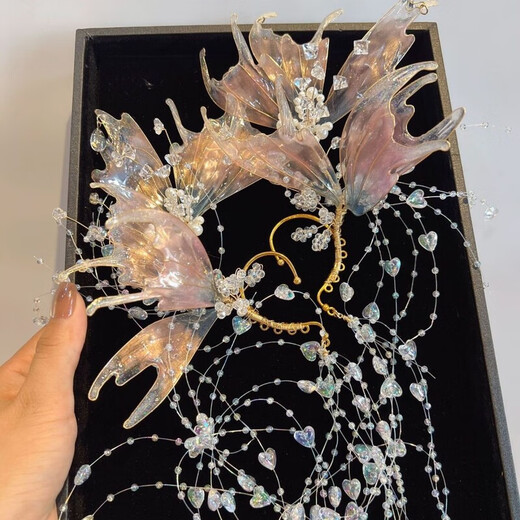 Tiannan Brothers (TNBROTHERS) Pink Phoenix Crown Dream Jinling Pink Mermaid Princess Hanfu Hair Accessories Set Complete Set Hair Crown Madonna Crown Earrings Mermaid Princess Front Crown