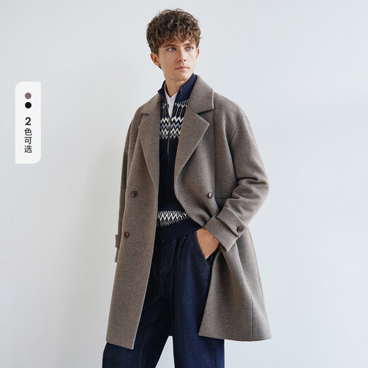 Navigare Italian small sailing medium-length woolen coat for men 2025 autumn and winter new old money style windbreaker jacket Mocha 2XL