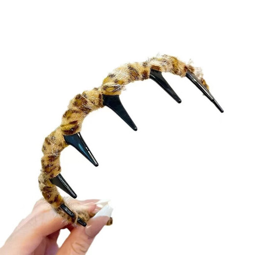 Temperament leopard print wavy hairband for women fluffy texture high skull face wash press headband style hair accessories autumn hair card 2 dark leopard print hairband thin hairband