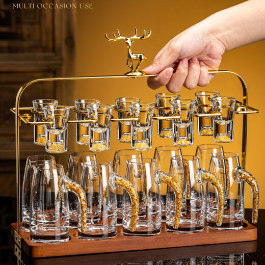 MIDOC crystal glass white wine cup wine divider cup holder home set high-end small spirits bullet cup one cup wine set transparent model 10 pots 10 cups + deer head cup holder