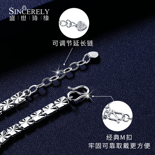Shengshi Qiyuan platinum bracelet for women solid faceted pt950 platinum bracelet with rice characters super flash bracelet wide face hand jewelry for girlfriend 6.9-7.2g 17.5-20cm