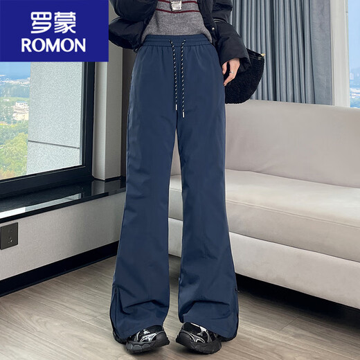 Luo Meng's micro-flared down pants for women's outer wear in winter new high-waist slim 90 white duck down thickened cold-proof warm cotton pants navy blue M