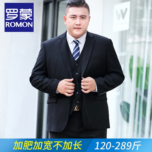 ROMON Plus Size Men's Suit Suit Plus Fat Fat Man Business Formal Wear Professional Loose Suit Jacket Wedding Dress Double Button Black Single Suit XL