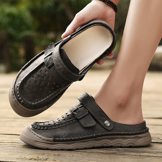 凉鞋男潮户外运动外穿包头休闲鞋拖鞋2025新款秋冬透气男士沙滩鞋 灰色 【超纤皮A673】 48