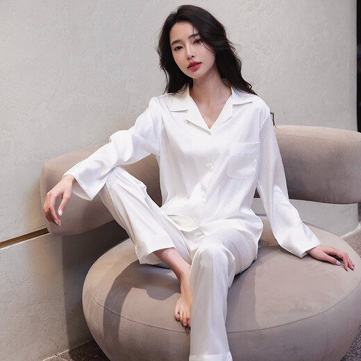 梦特娇（MONTAGUT）睡衣女春秋款长袖冰丝感时尚网红居家服ins风法式套装夏天薄 xe双长6623#珍珠白 均码 m