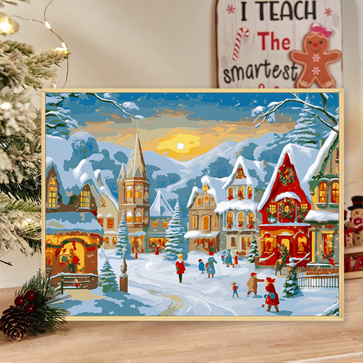 galison winter light Christmas digital oil painting DIY fill coloring hand-painted acrylic oil painting decorative hanging painting qx15844 30*40cm thick solid wood inner frame Highlight pigment + oil canvas + multiple branches