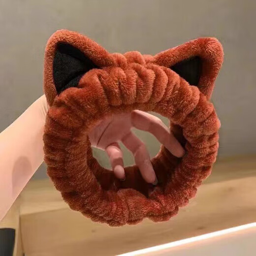 Cartoon cat ear headband for boys and girls, special headband for washing face and applying facial mask, headband, hairband, non-slip, brown three-dimensional cat ears 1 piece
