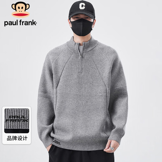Paul Frank sweater men's autumn and winter half turtleneck zipper sweater men's warm loose sweater jacket gray XL