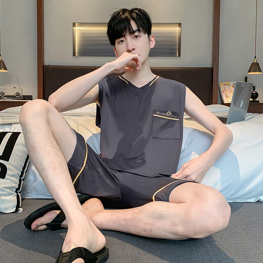 独孤伽罗莫代尔睡衣男士背心冰丝夏季无袖薄款青少年学生生大码家居服套装 XQ9902凉感莫代尔 小码M-适合身高155cm左右体重80 均码