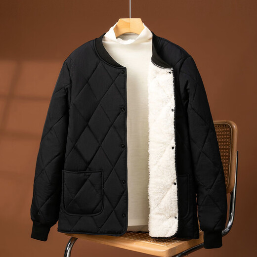 Men's lining cotton-padded jacket winter plus velvet thickened short style inner-wearing office worker base warm school uniform artifact cotton jacket navy blue zipper XL 120-140Jin Jin is equal to 0.5 kg