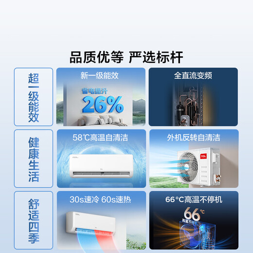 TCL JD.com co-branded large 1.5 horsepower new first-level energy efficiency true power saving SE on-hook air conditioning heating and cooling frequency conversion KFR-35GW/JD21+B1 national subsidy trade-in