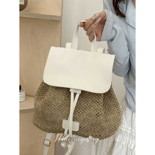 Dadong light travel backpack for women 2024 new summer fashion straw woven bag casual knitting small backpack khaki