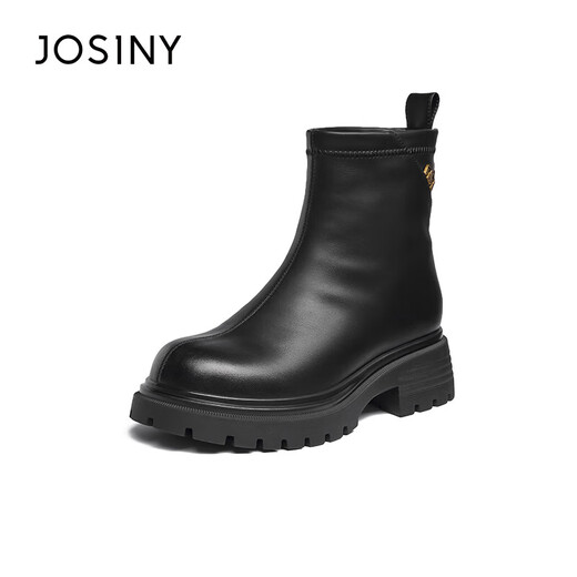 Zhuoshini boots thick heel versatile classic British style round toe short boots slimming women's fashion boots black 38