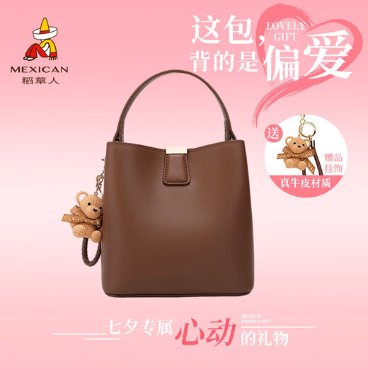 Scarecrow bag for women 2025 new cowhide leather shoulder crossbody bucket bag light luxury high-end birthday gift for girlfriend and wife