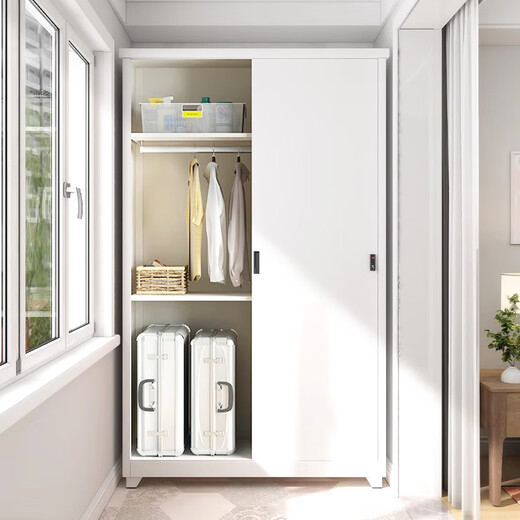 Zhenquan Steel Balcony Cabinet Waterproof and Sunproof Sliding Door Storage Cabinet Home Bedroom Iron Sheet Wardrobe Outdoor Sundries Storage Cabinet White Thickened (Door Delivery Package Installation) Length 825 Width 550 Height 1000
