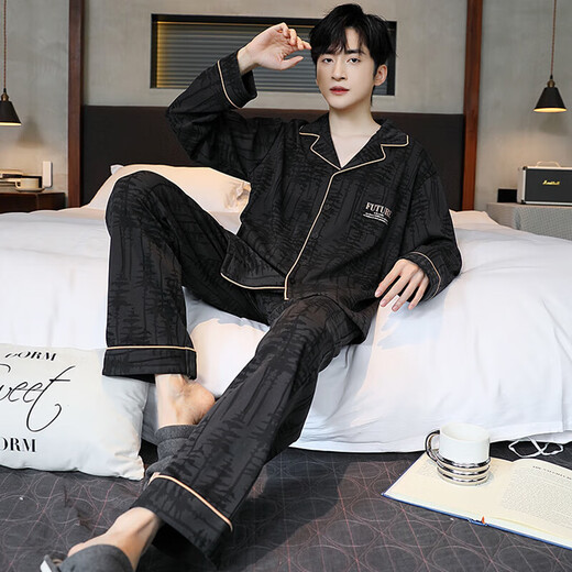 Sangpu-Pyjama für Herren, Frühling und Herbst, große Größe, lockerer, lässiger Langarm-Anzug, Strickjacke, kann außerhalb der Sommer- und Winter-Hauskleidung getragen werden OMM12004 2XL (empfohlen 150–170 Jin Jin entspricht 0,5 kg)