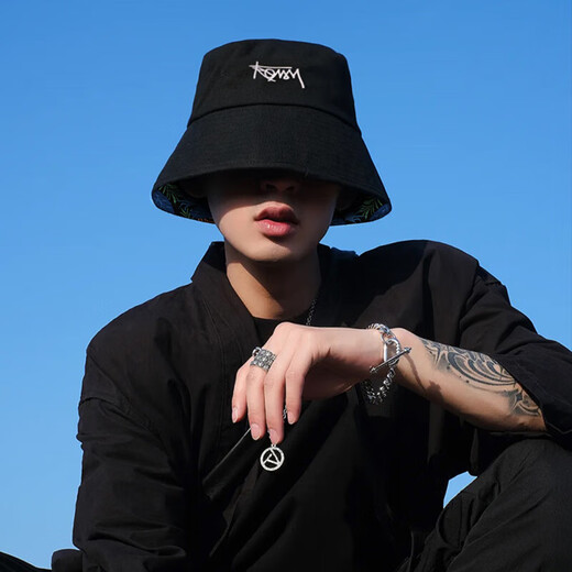 Tanbeiman fisherman hat men and women summer large head circumference high-end simple large head sun hat sun protection mountaineering seaside trend fisherman hat large head circumference black double-sided wearable one size fits all Hawaiian leaves (54-60CM)