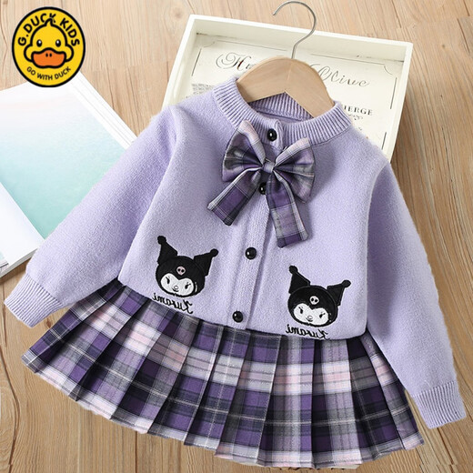 G.duck girls autumn and winter sweater skirt suit baby cartoon imitation mink velvet tutu tutu skirt two-piece set 24 fashion princess purple couro fan 90 cm suitable for 80-90cm age 2-3 years old