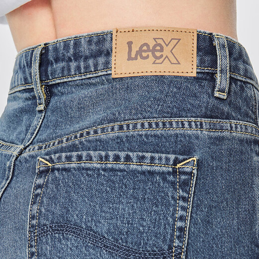 Lee25 autumn and winter new product 428 lazy pants comfortable high waist straight leg five-pocket retro medium blue women's jeans
