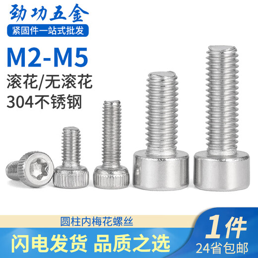 Jinggong (JINGGONG) SZ 304 stainless steel cylindrical inner plum blossom small screw anti-tamper bolt low cup head anti-theft machine screw M2.5M3M4M5 rub pattern M2*4 (100 pieces)