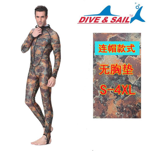 Men's and women's hooded snorkeling swimsuits for couples, thin full-body sun protection diving suits for adults, men's hooded one-piece camouflage M