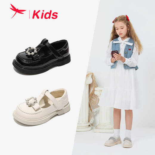 红蜻蜓女童鞋秋季学院风儿童皮鞋百搭玛丽珍公主单鞋Q43BPPY454米色35