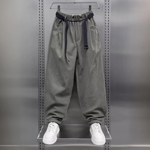 Kuraishi Kazuki trendy brand casual pants men's autumn and winter 2025 new loose casual harem pants handsome plus velvet sports pants brown XL