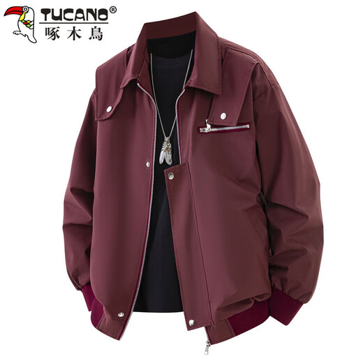 Woodpecker (TUCANO) Jacket Men's Jacket Men's Autumn and Winter Outdoor Lapel American Retro Loose Trendy Workwear Men's Black L