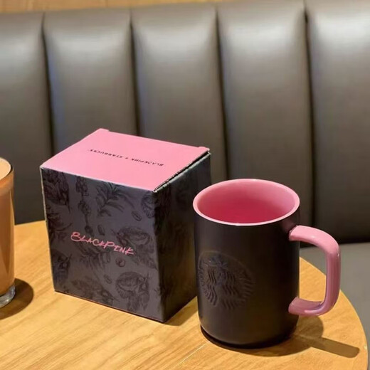 Starbucks Cup PINK Ceramic Mug Pink Handle High-Looking Creative Coffee Cup Desktop Water Cup Black Pink Goddess Cup 475ml
